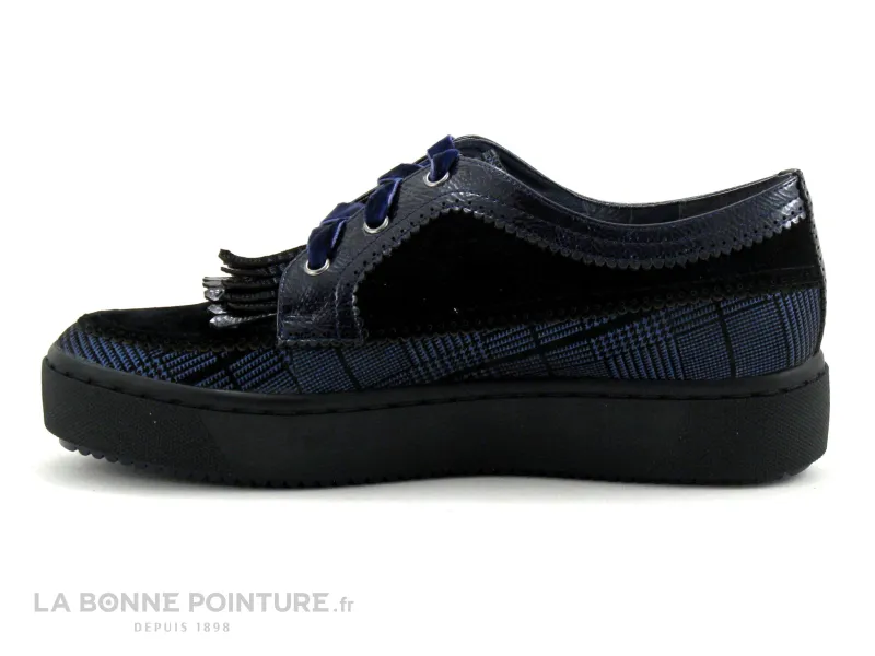 Achat chaussures Fugitive Femme Chaussure basse / Derby, vente Fugitive NAVARO - Bory navy noir - Ecossais Franges - Derby compe