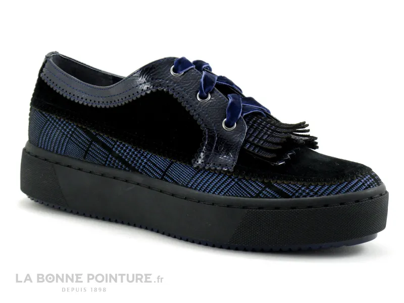 Achat chaussures Fugitive Femme Chaussure basse / Derby, vente Fugitive NAVARO - Bory navy noir - Ecossais Franges - Derby compe