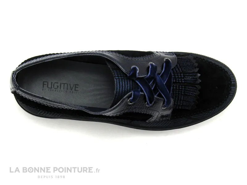 Achat chaussures Fugitive Femme Chaussure basse / Derby, vente Fugitive NAVARO - Bory navy noir - Ecossais Franges - Derby compe