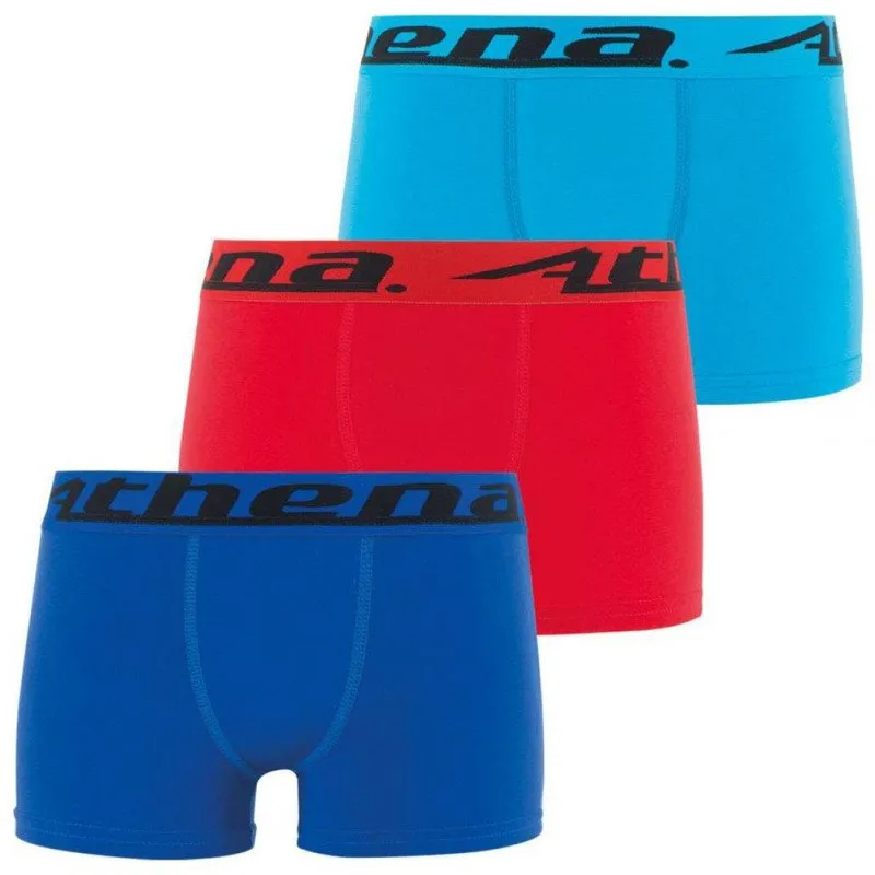 ATHENA 3 Boxers Garçon Coton TRIOCHOC Bleu Rouge Turquoise