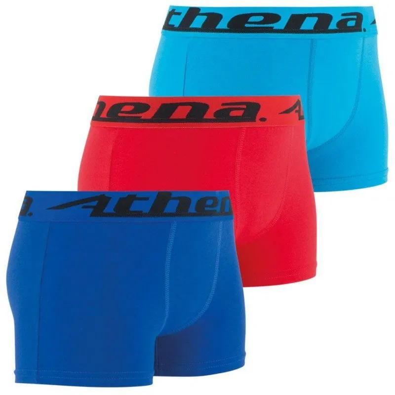 ATHENA 3 Boxers Garçon Coton TRIOCHOC Bleu Rouge Turquoise