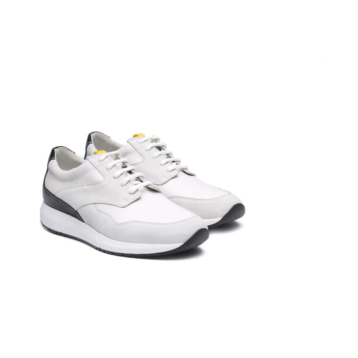 Baskets homme en cuir lisse et daim - Blanc