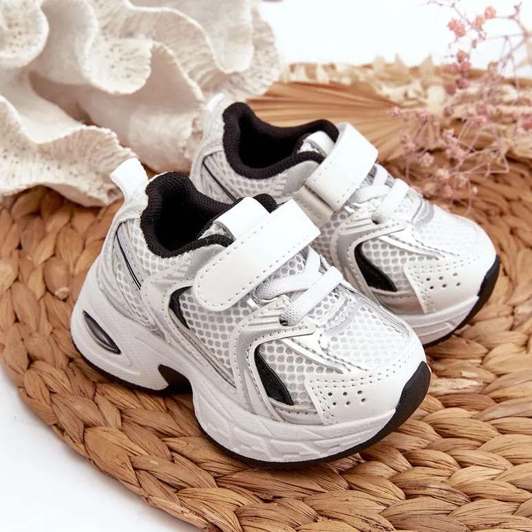 Baskets Velcro Enfant Blanches et Noires Ephona