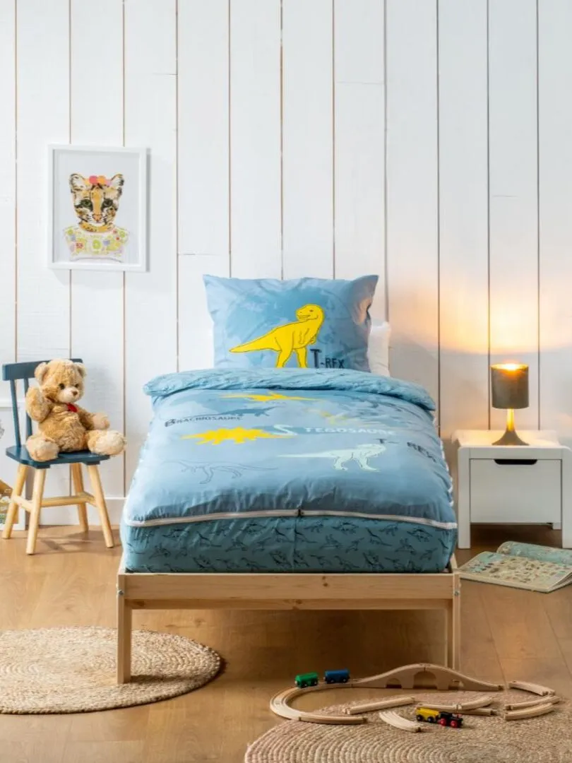 Bleu Câlin - Caradou® T-rex Sans Couette 90x190cm Parure Enfant Dinosaure - Bleu Jaune