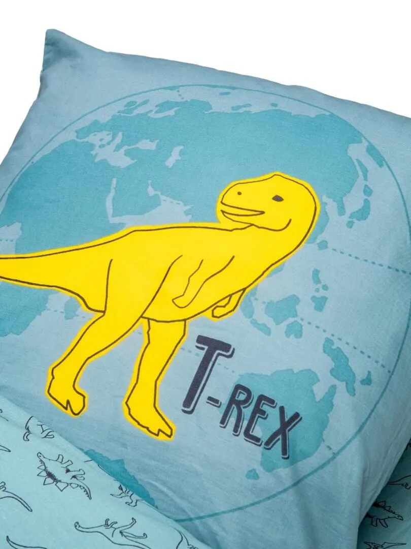 Bleu Câlin - Caradou® T-rex Sans Couette 90x190cm Parure Enfant Dinosaure - Bleu Jaune