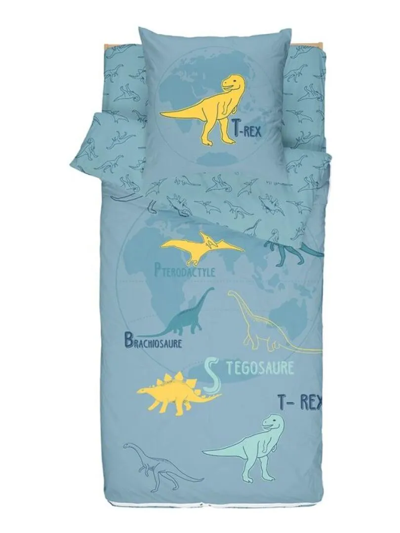 Bleu Câlin - Caradou® T-rex Sans Couette 90x190cm Parure Enfant Dinosaure - Bleu Jaune