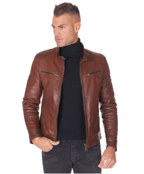 Blouson cuir homme motard vintage veste cuir marron Hamilton