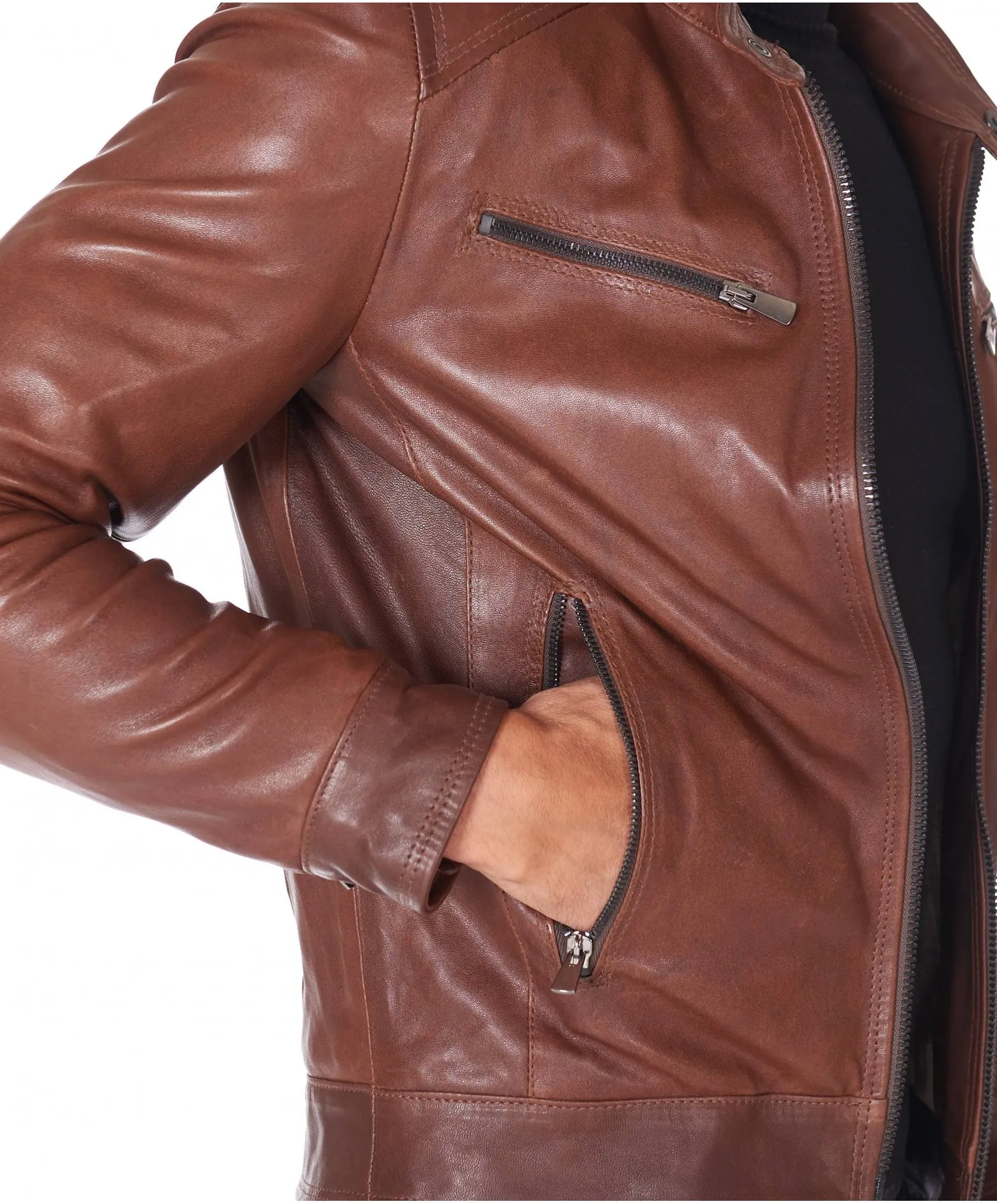 Blouson cuir homme motard vintage veste cuir marron Hamilton