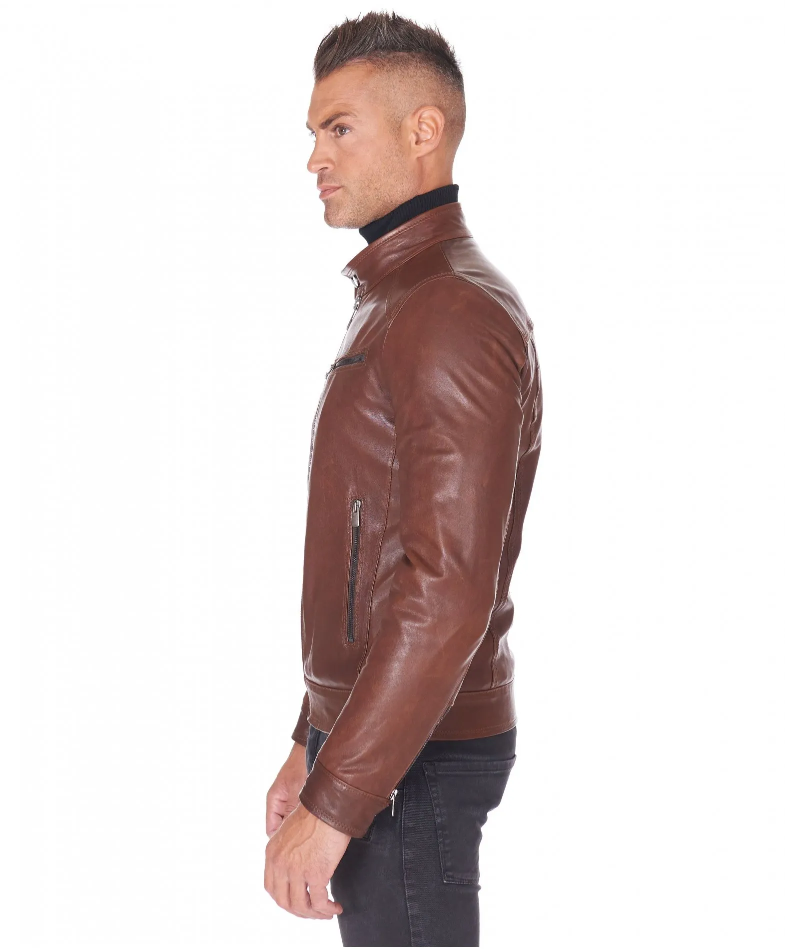 Blouson cuir homme motard vintage veste cuir marron Hamilton