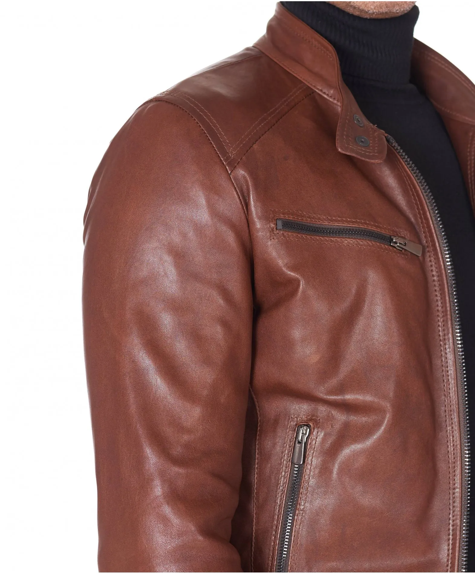 Blouson cuir homme motard vintage veste cuir marron Hamilton