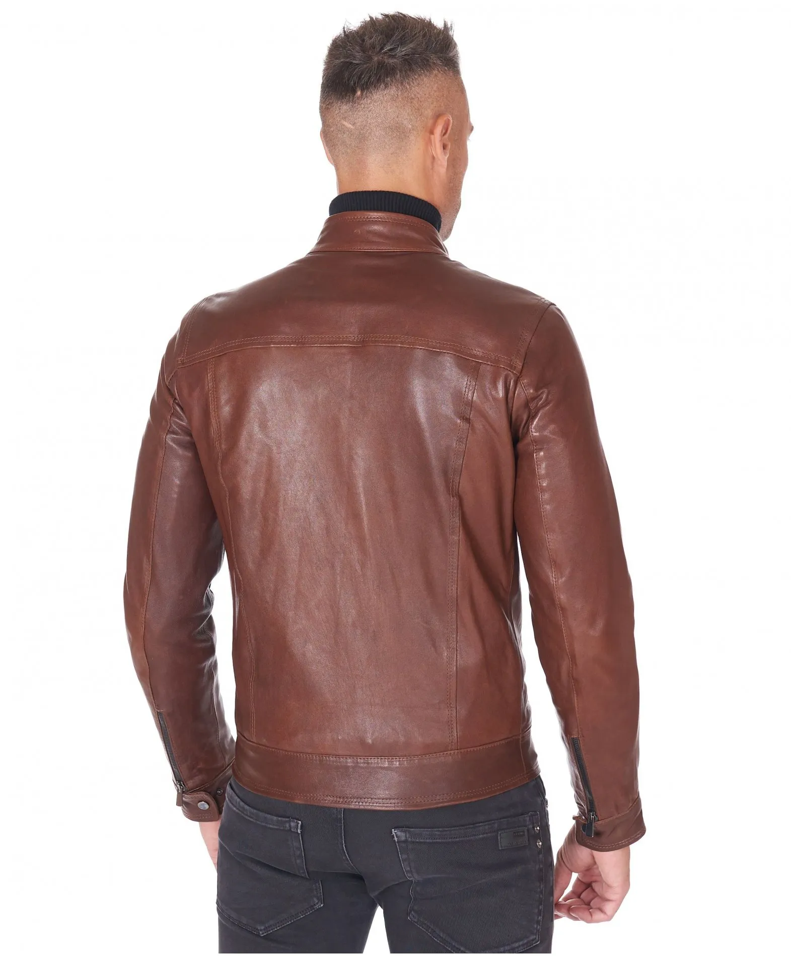 Blouson cuir homme motard vintage veste cuir marron Hamilton