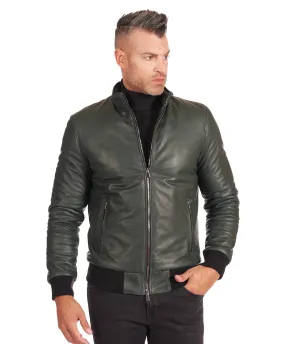 Blouson cuir homme style bomber cuir agneau naturel vert 106