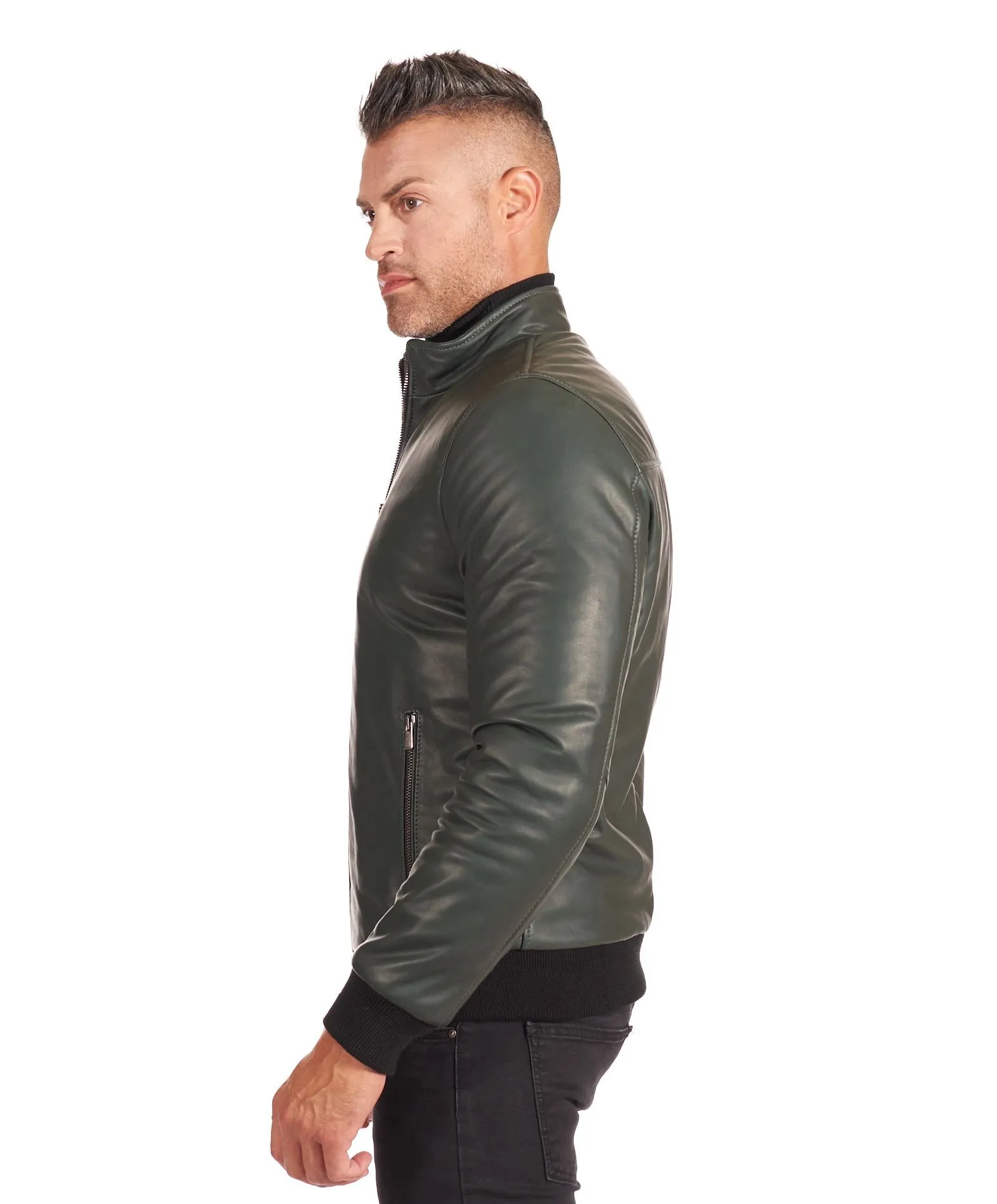 Blouson cuir homme style bomber cuir agneau naturel vert 106