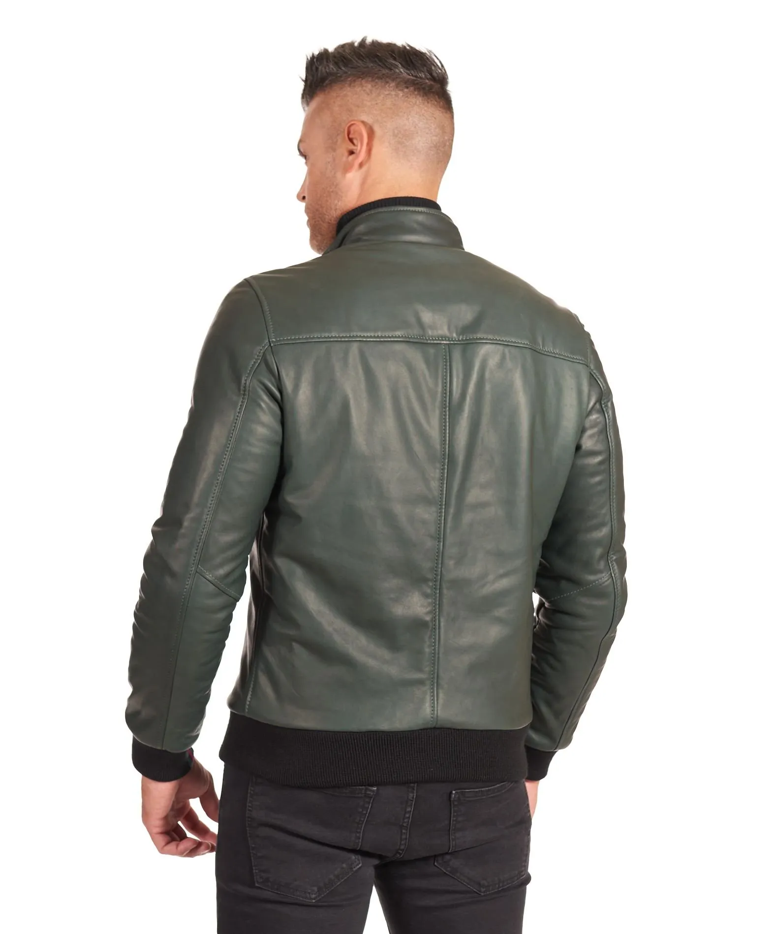 Blouson cuir homme style bomber cuir agneau naturel vert 106