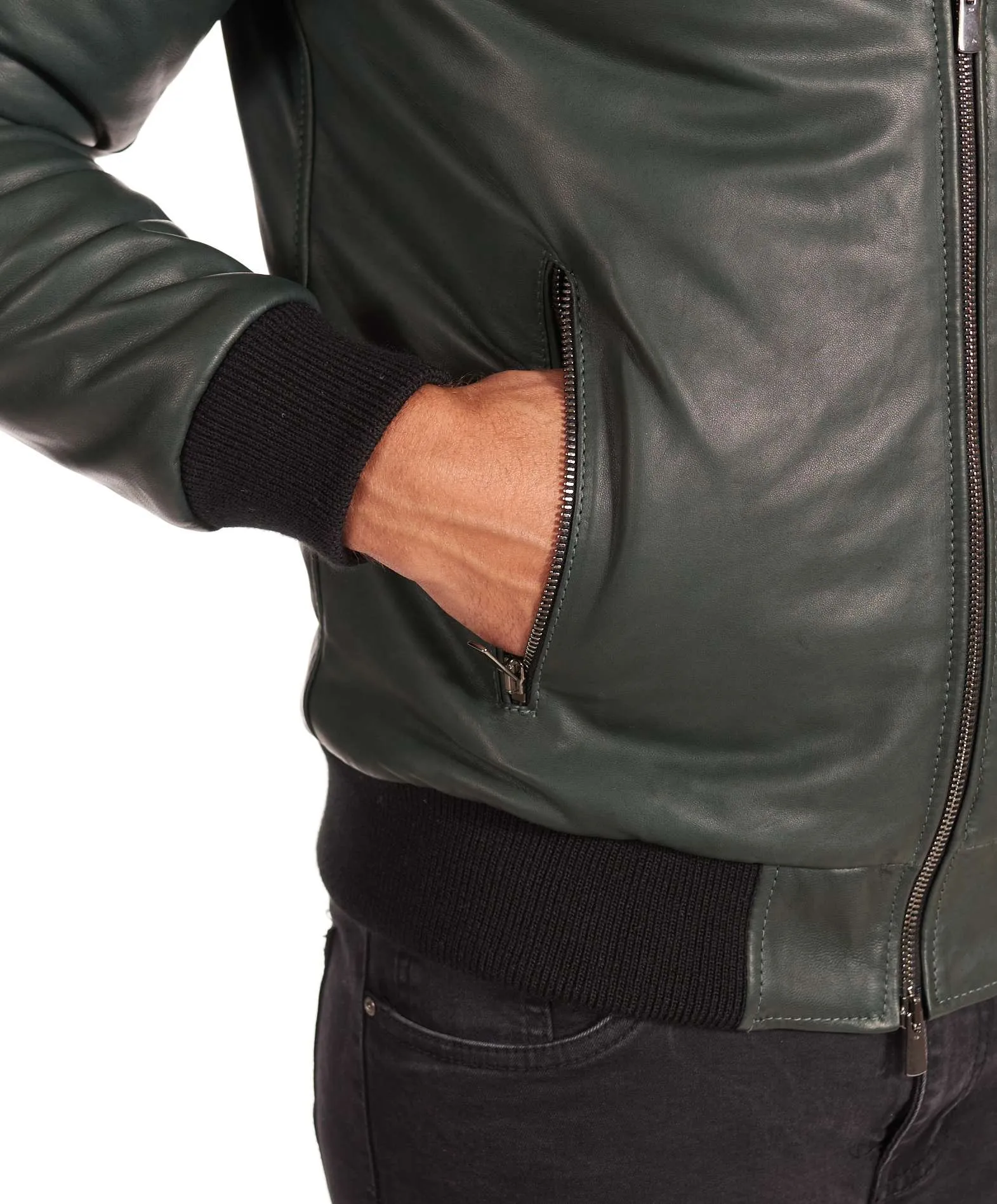 Blouson cuir homme style bomber cuir agneau naturel vert 106