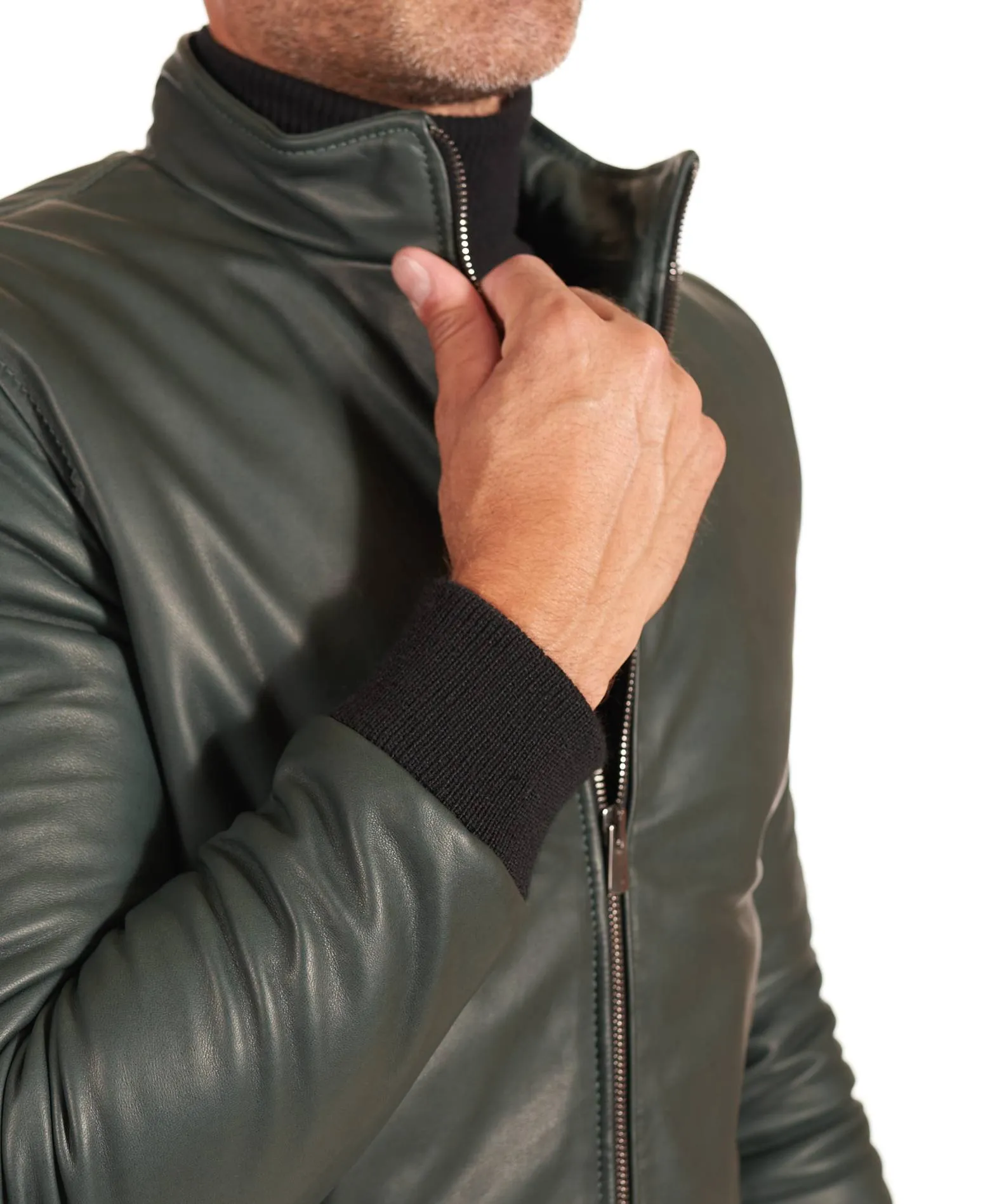 Blouson cuir homme style bomber cuir agneau naturel vert 106