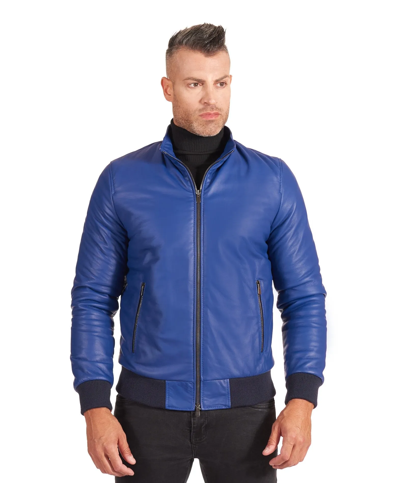 Blouson cuir homme style bomber cuir naturel bleuet 106