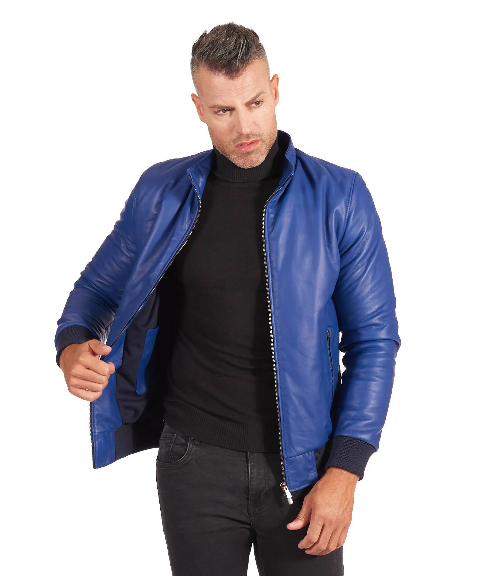 Blouson cuir homme style bomber cuir naturel bleuet 106