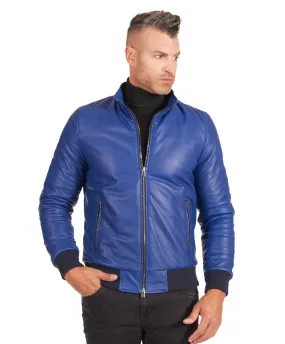 Blouson cuir homme style bomber cuir naturel bleuet 106