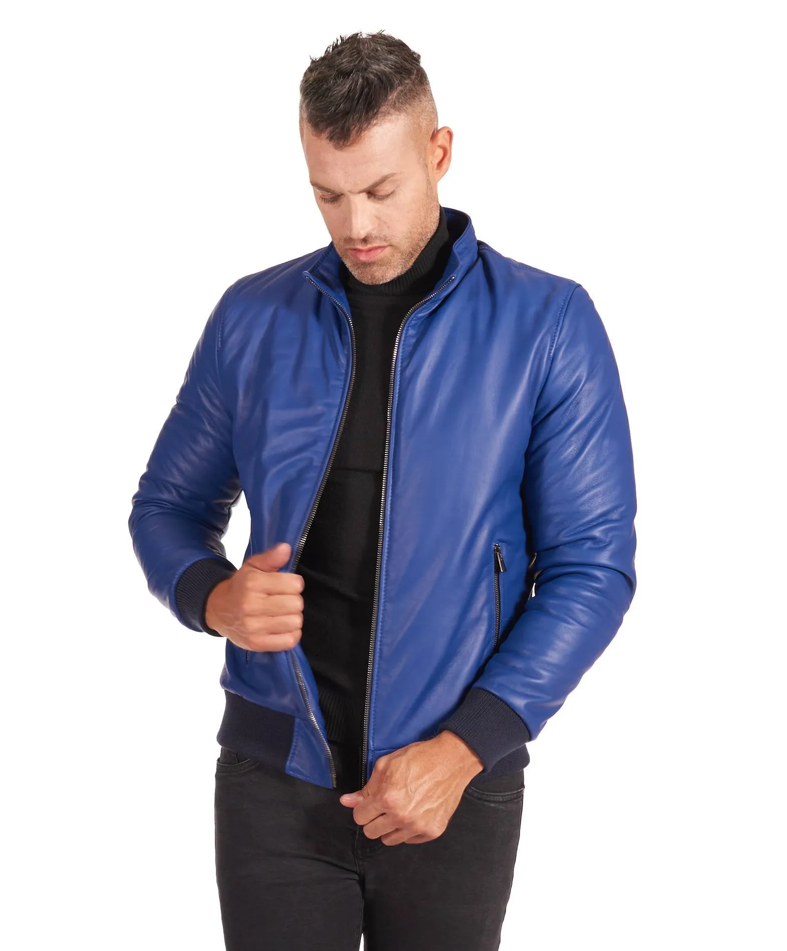 Blouson cuir homme style bomber cuir naturel bleuet 106