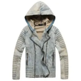 Blouson en jeans à capuche effet délavé avec padding épaules