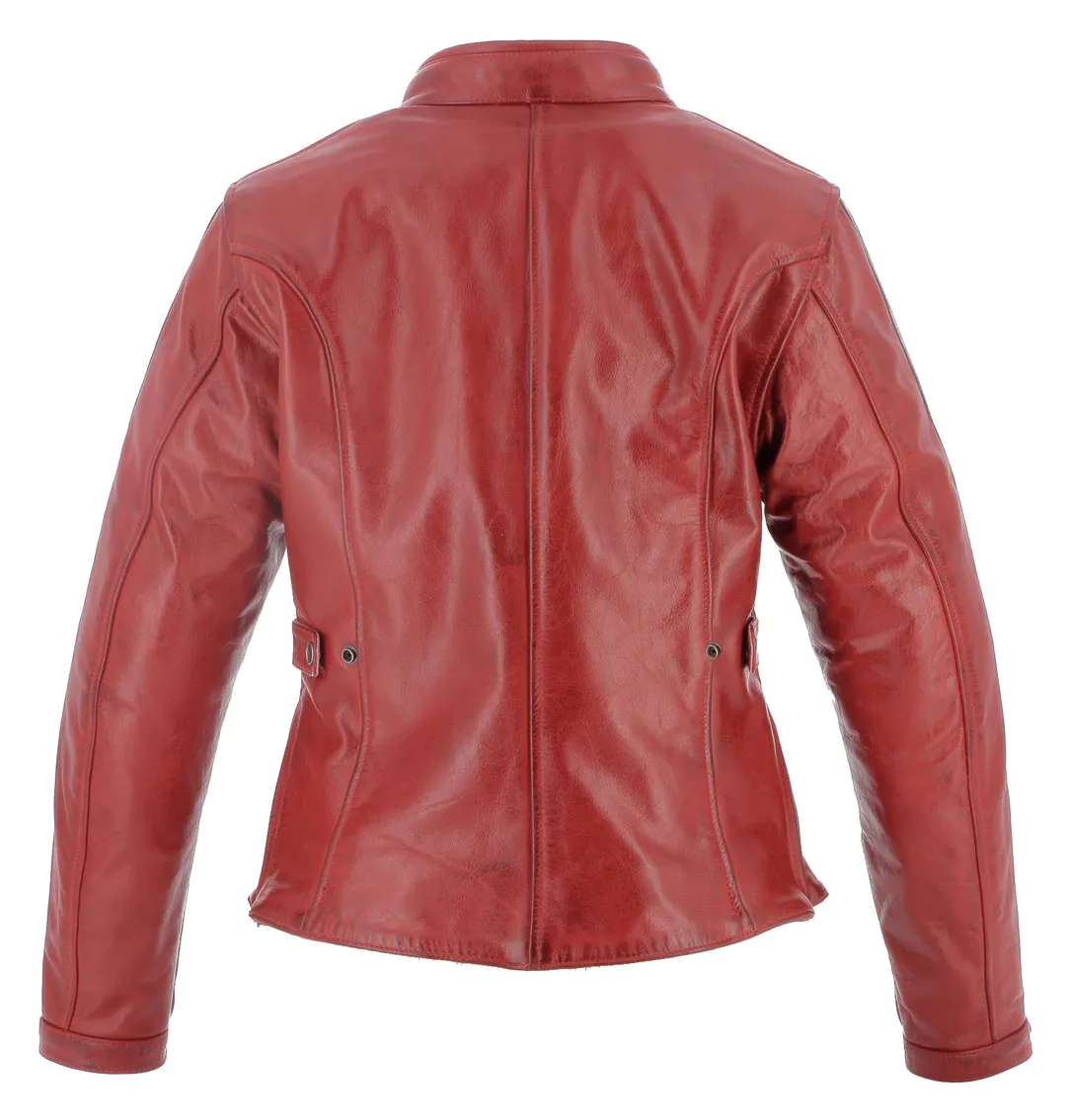 Blouson femme Helstons Victoria cuir rag rouge, cuir moto vintage