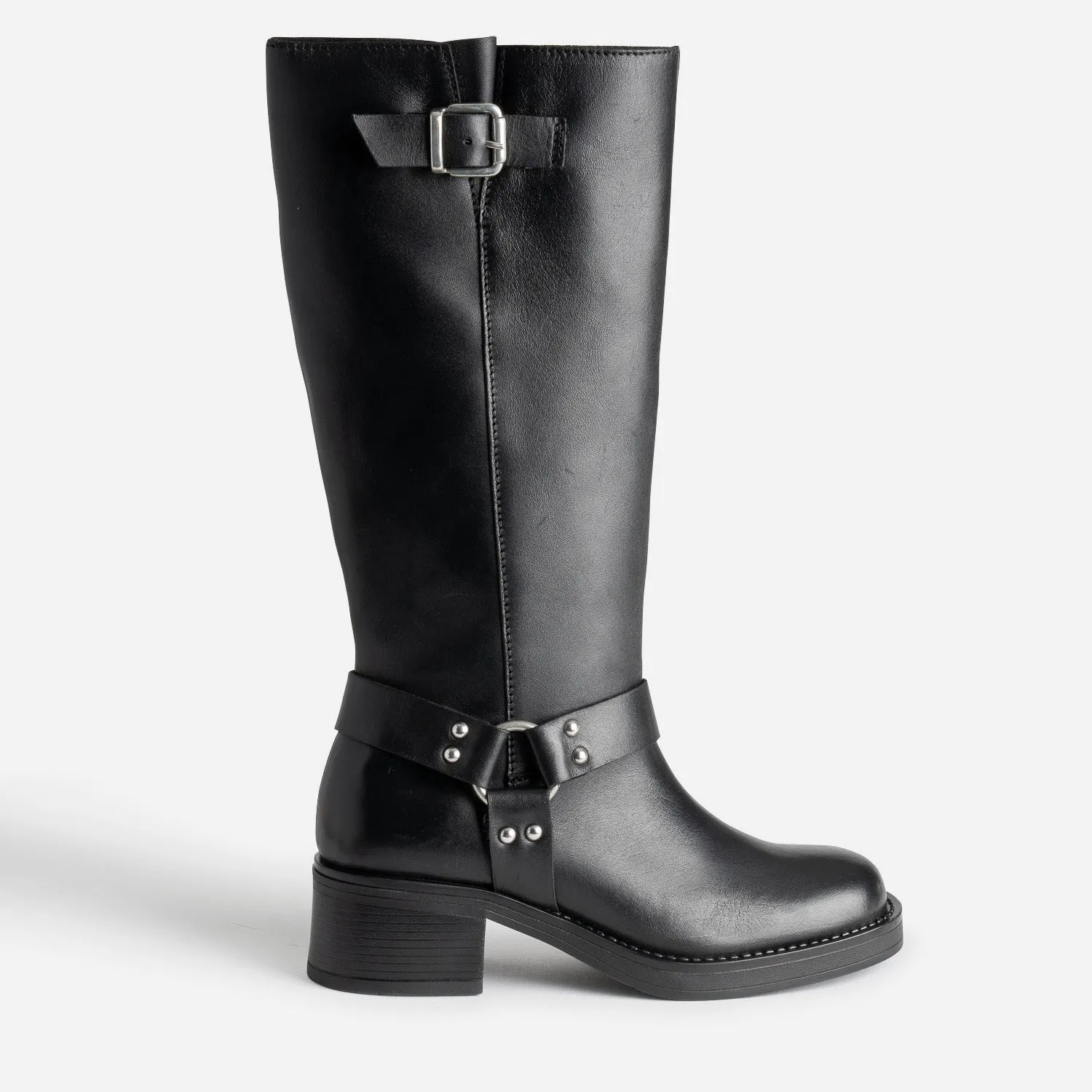 Botte motard TEXTO noire en cuir - Bottes Femme | ERAM