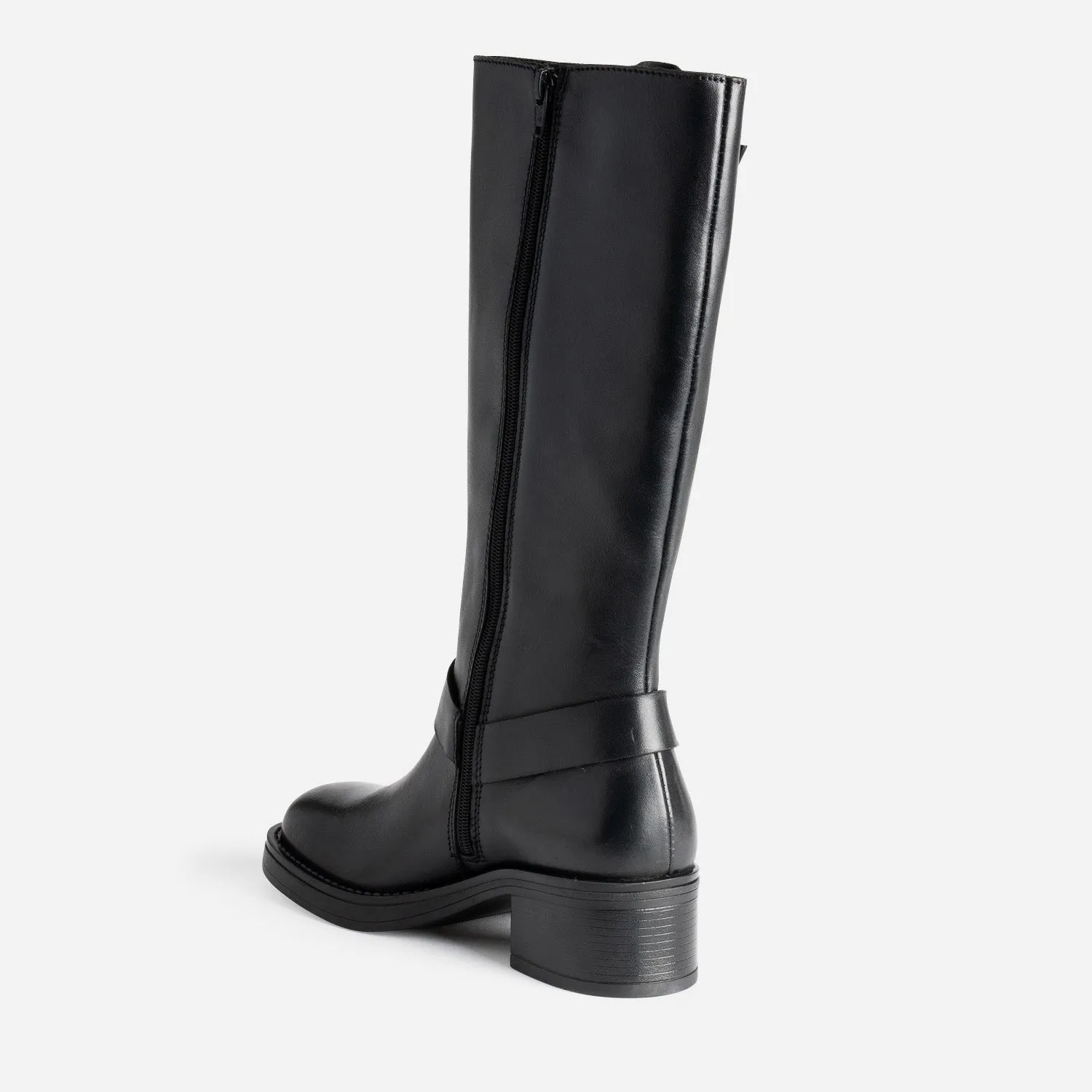 Botte motard TEXTO noire en cuir - Bottes Femme | ERAM