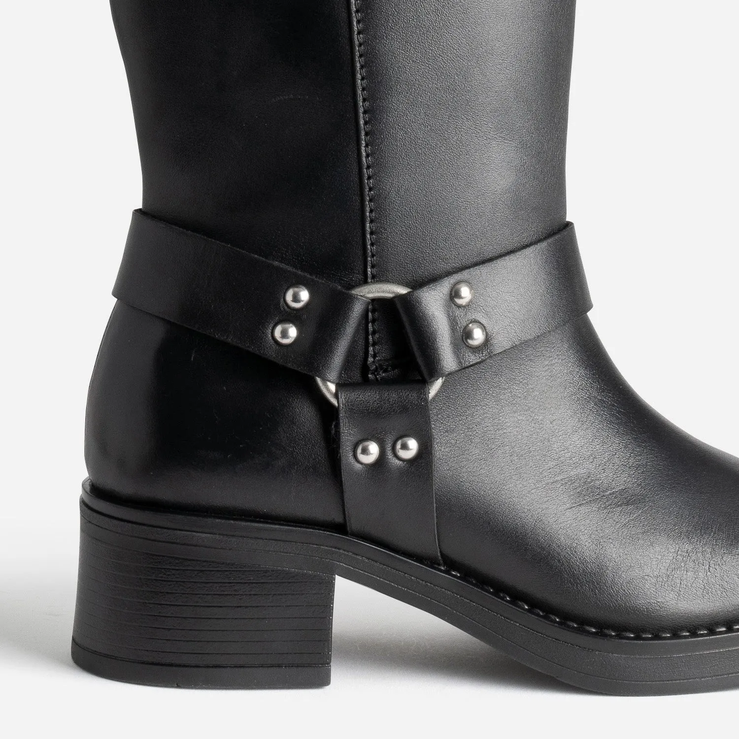 Botte motard TEXTO noire en cuir - Bottes Femme | ERAM