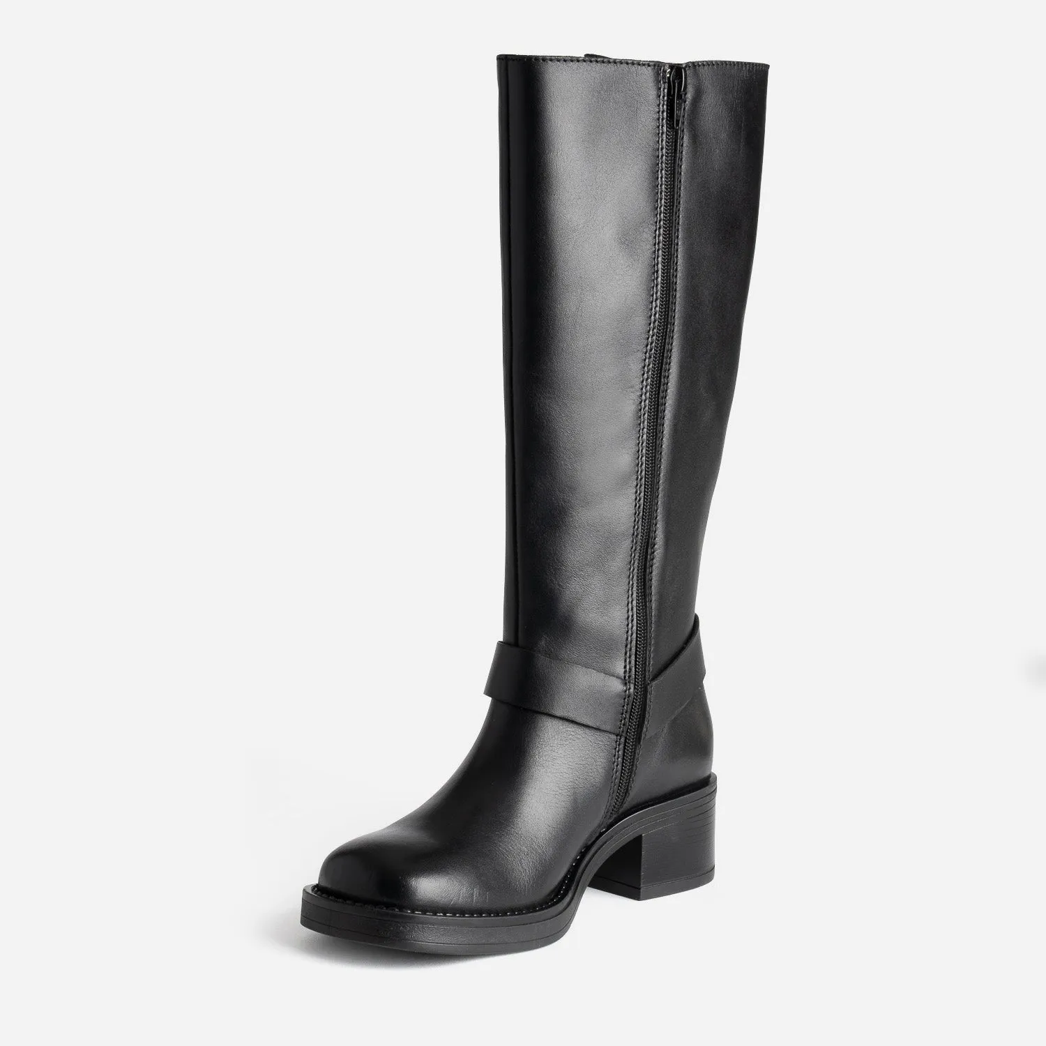 Botte motard TEXTO noire en cuir - Bottes Femme | ERAM