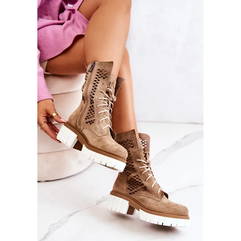 Bottes hautes en cuir ouvrières Nicole Camel 2706 brun