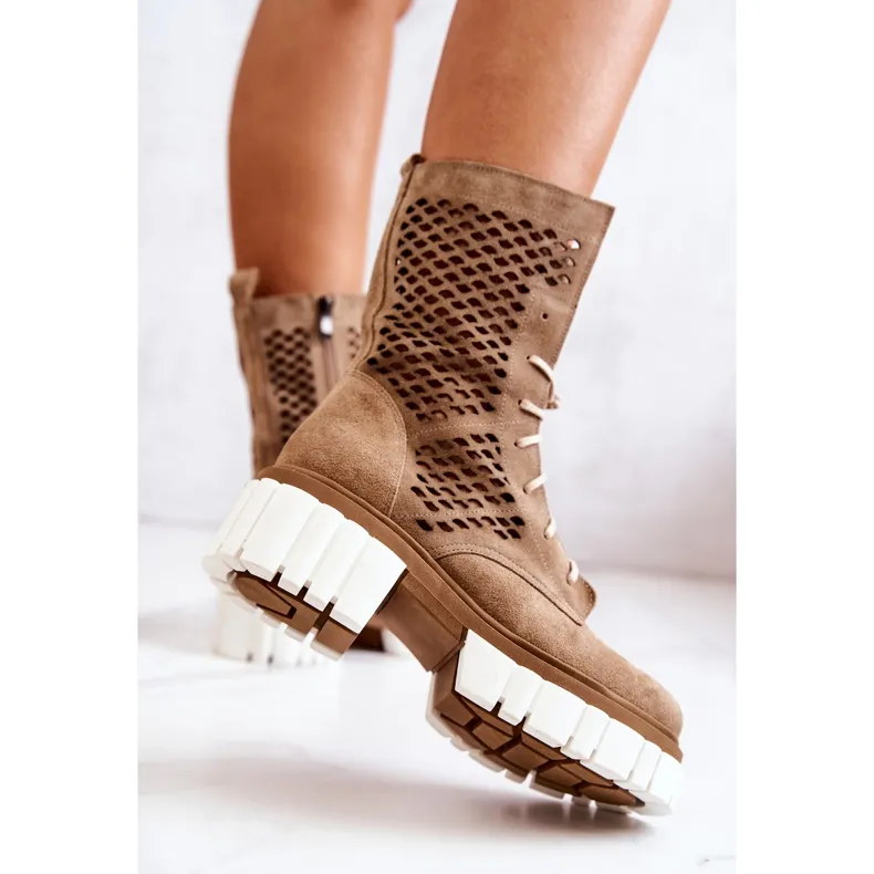 Bottes hautes en cuir ouvrières Nicole Camel 2706 brun