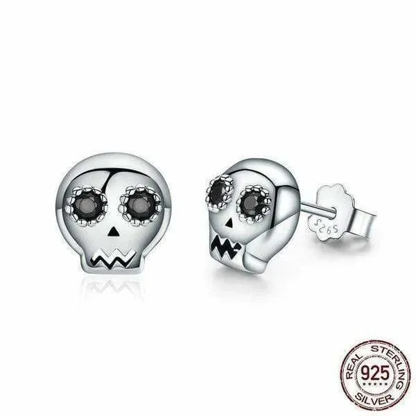 Boucles d'oreilles têtes de mort argent et zircon