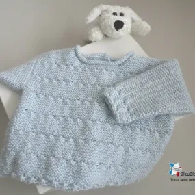 Brassière 3 mois,  droite bleu azur layette bb, laine calinou bergère de france,  tricot bebe, sur commande