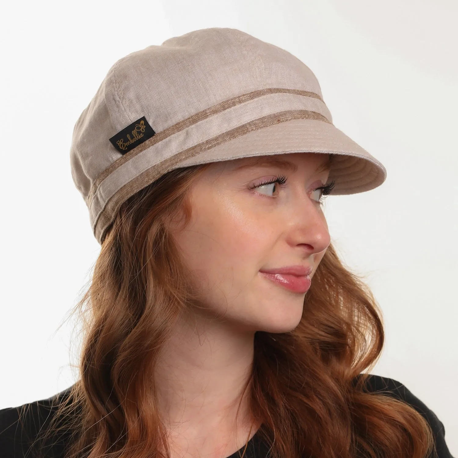 Casquette effet lin 2 tons taupe et beige