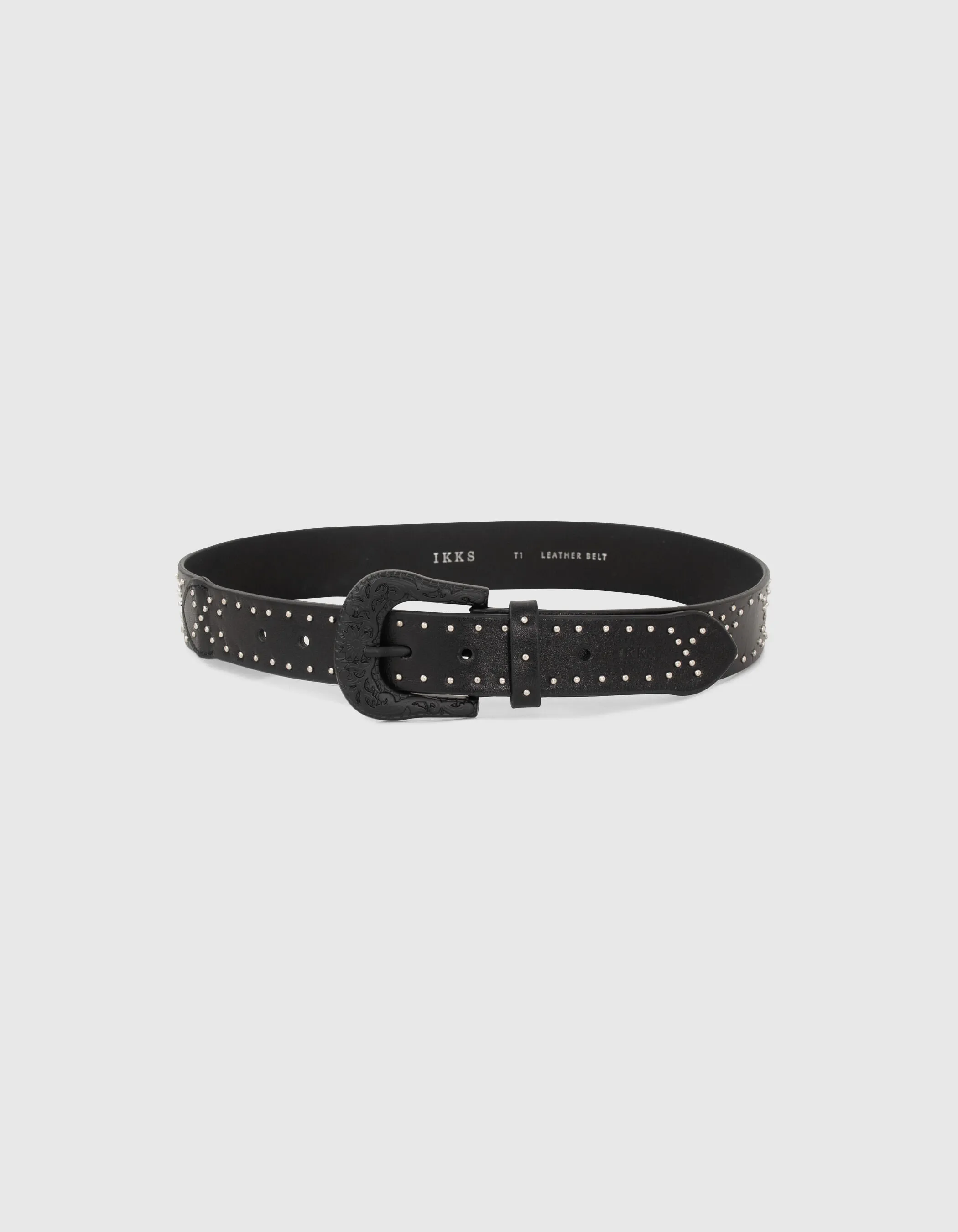 Ceinture cuir noir à clous boucle western Femme