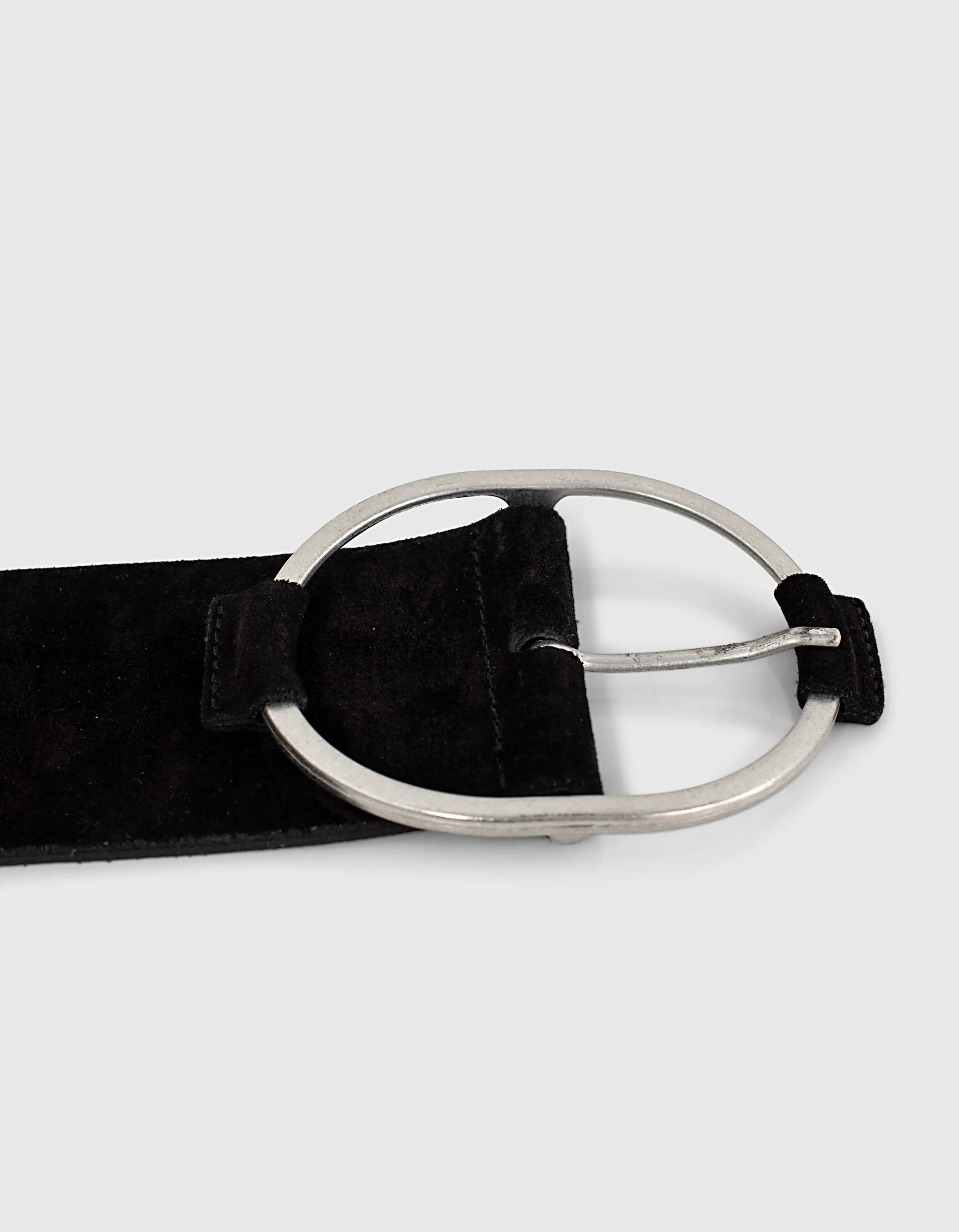 Ceinture large en cuir noir effet daim femme