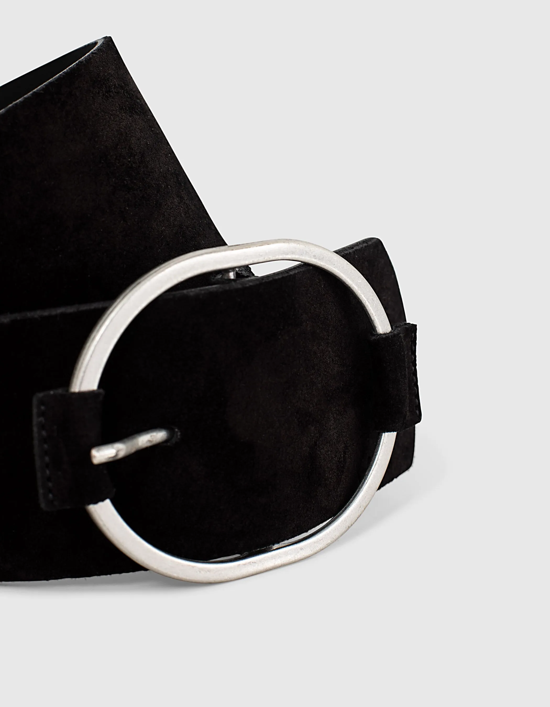 Ceinture large en cuir noir effet daim femme