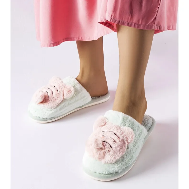 Chaussons Abeilles souples verts et roses