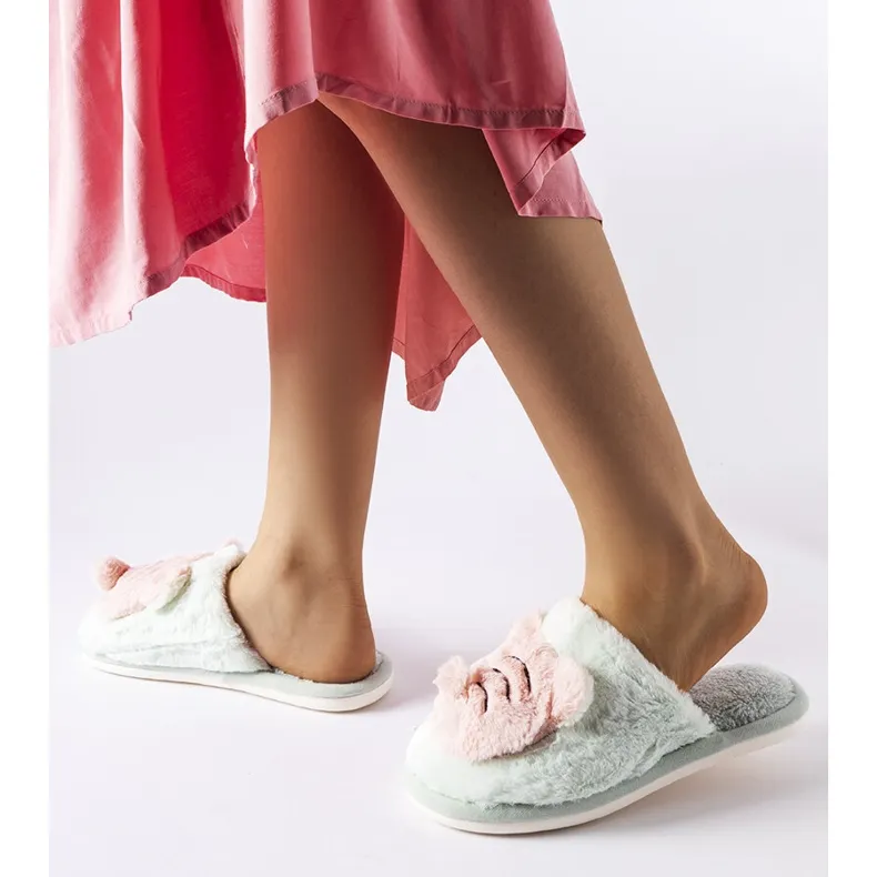 Chaussons Abeilles souples verts et roses