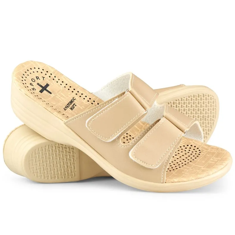 Chaussons confortables pour femmes avec velcro beige