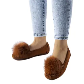 Chaussons marron clair avec pompon Marchetti brun