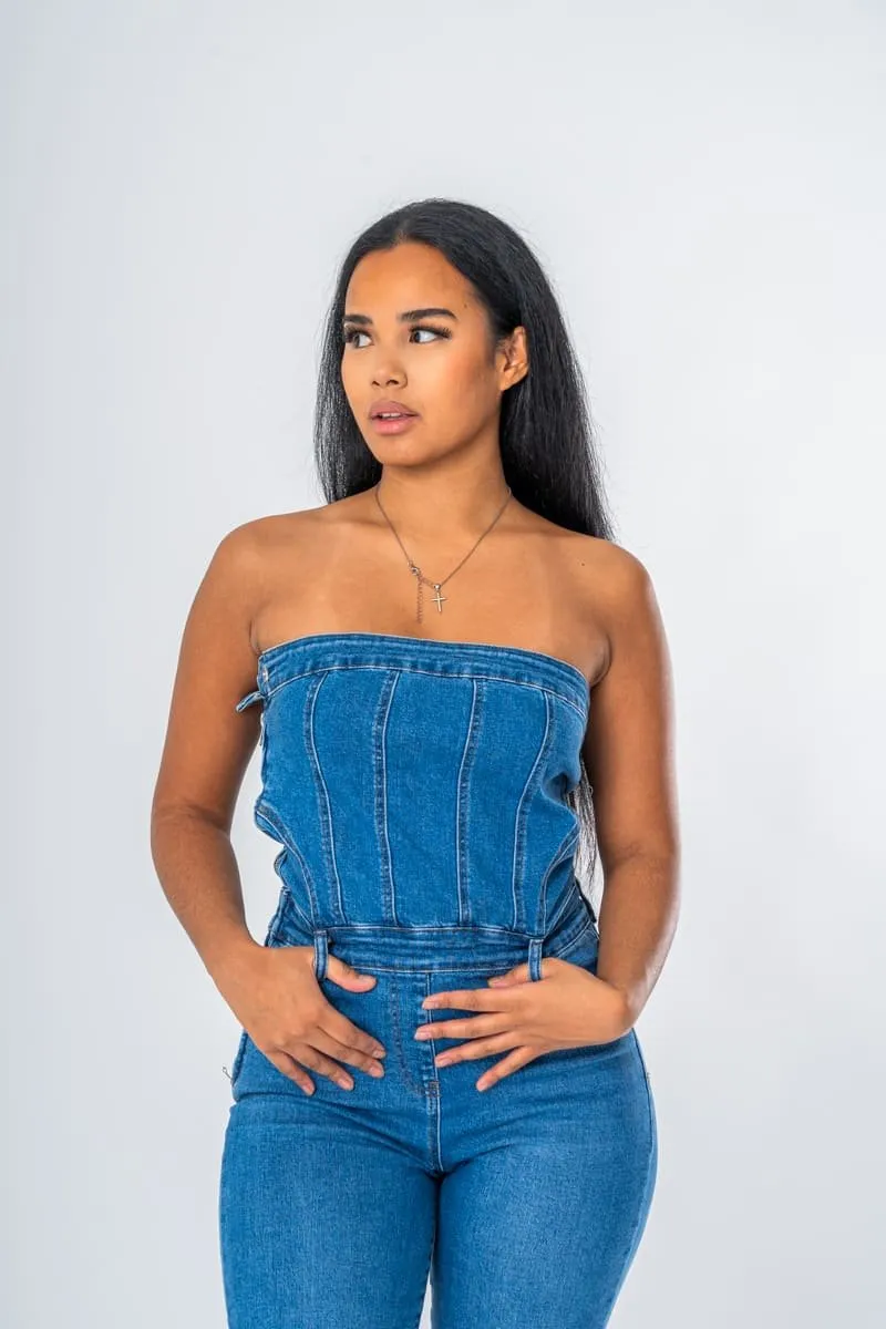 Combinaison bustier denim bleu