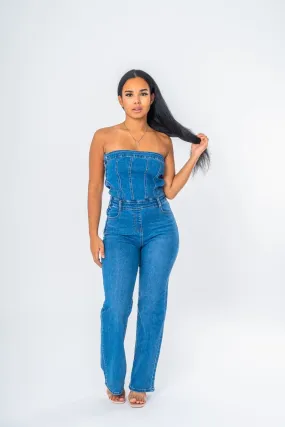 Combinaison bustier denim bleu