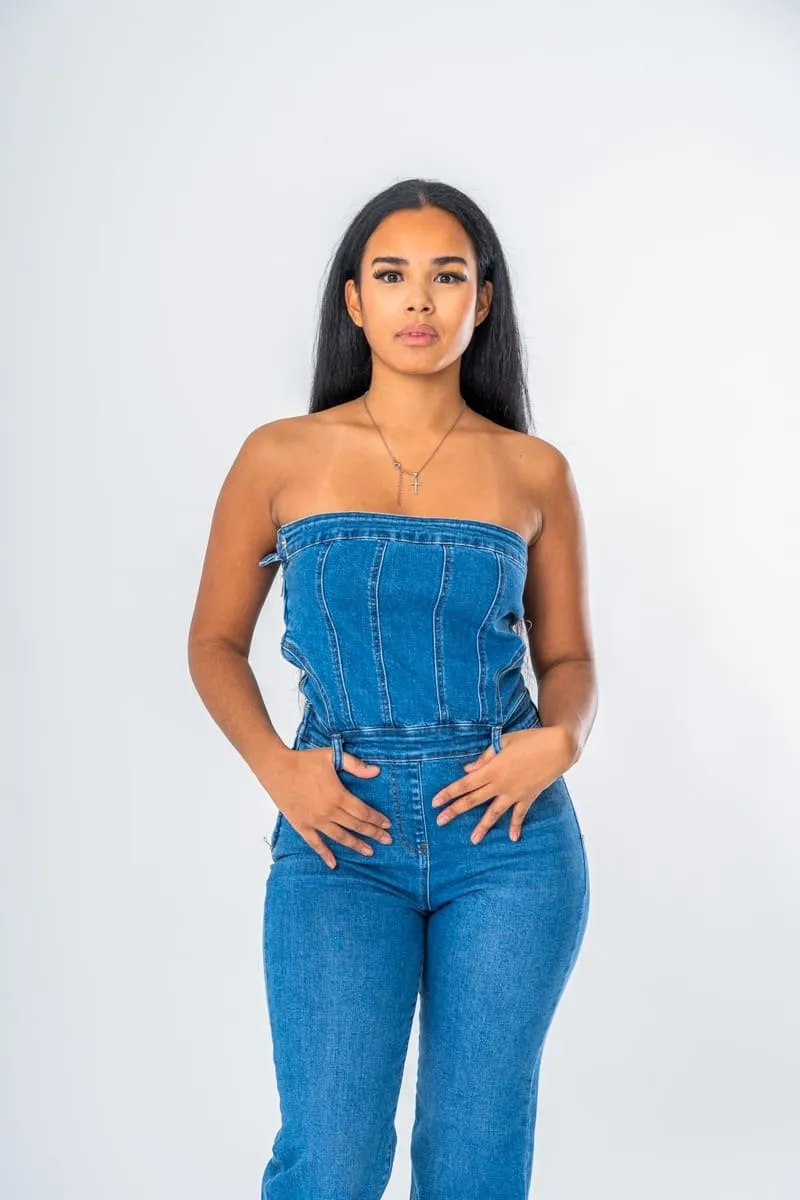 Combinaison bustier denim bleu