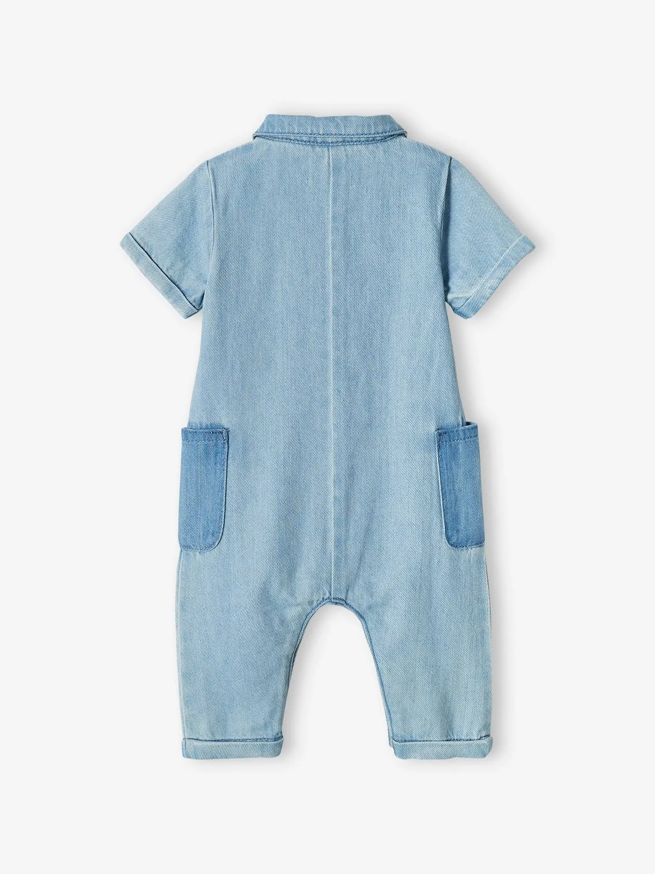 Combinaison manches courtes bébé en denim denim bleached - Vertbaudet