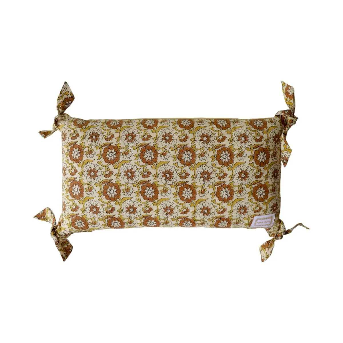 Coussin rectangulaire velours et block print - Delhi d'antan Pondie Chérie - Le petit Souk