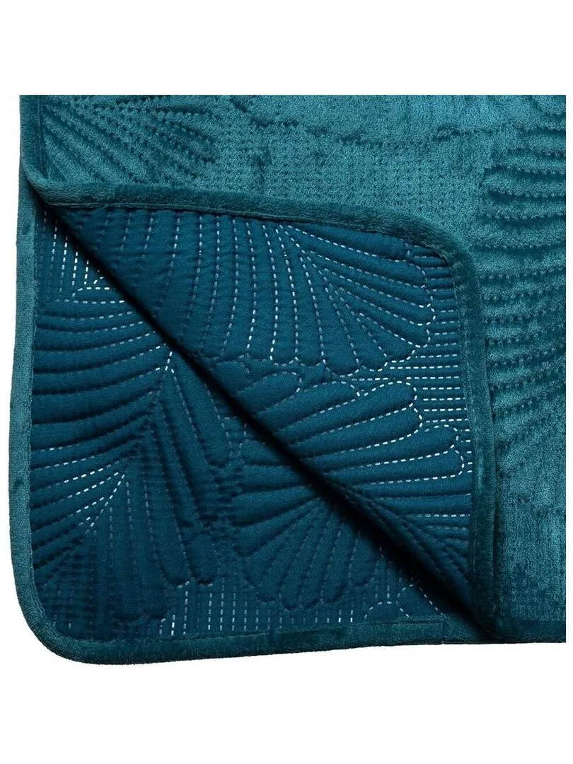 Dessus de lit velours 240x260 Feuille canard - Bleu