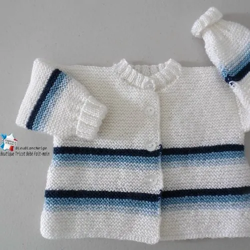 Ensemble 1 mois, brassière bonnet et chaussons, 4 couleurs layette tricot bb modèle tricot bébé sur commande