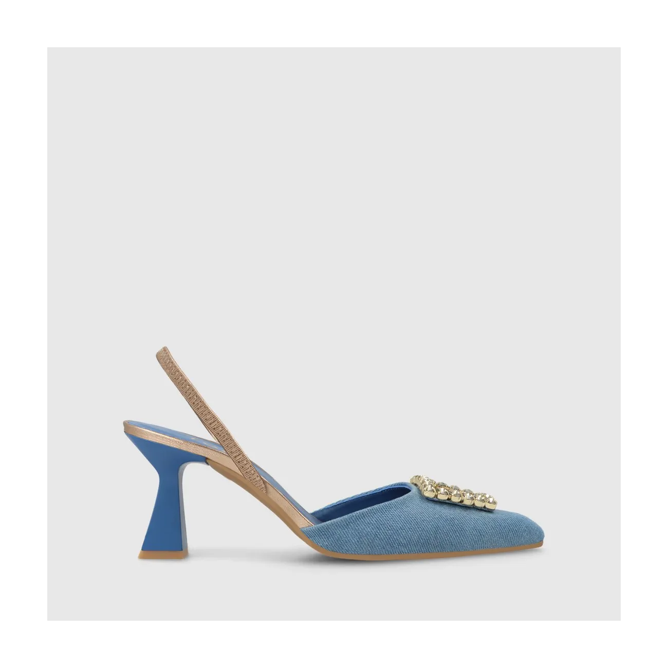 Escarpin slingback pour femme en tissu denim bleu marine. I LODI Chaussures pour femme online.